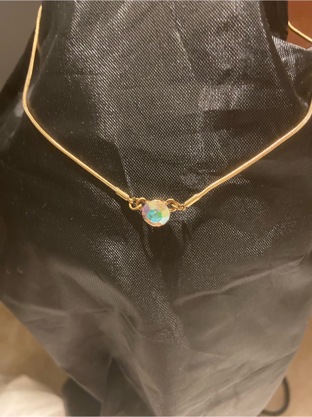 Gold Chain Necklace with Iridescent Crystal Pendant